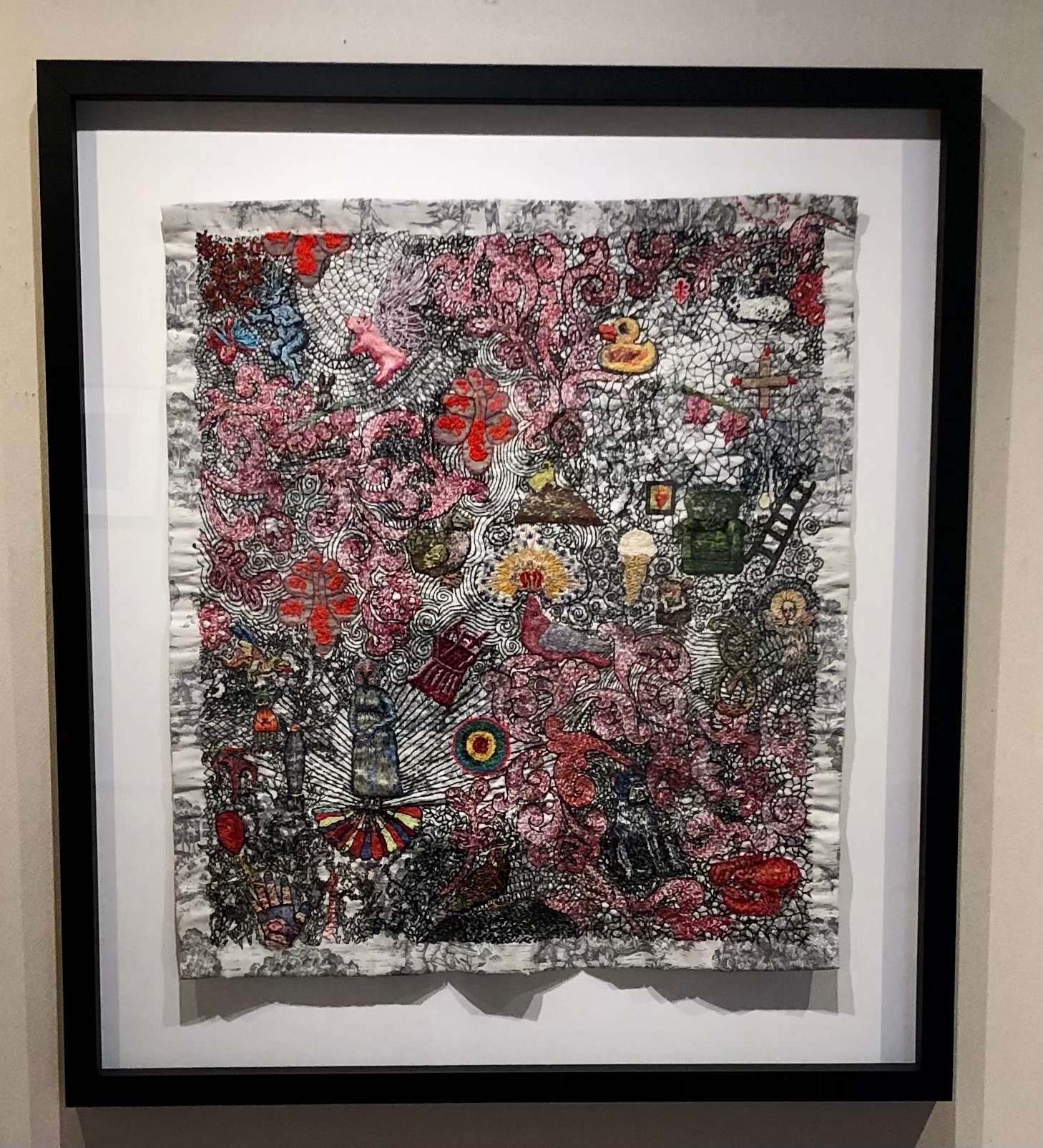 Alex Schofield…”Untitled”, Embroidery on fabric, showing at Galerie12